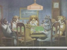 Five framed and glazed humorous dog prints relating to card games (each 25 x 36cm)