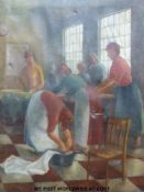 Possibly Edvard Munch oil on canvas entitled 'The Washer Women' of a group of women in a laundry