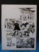 Charlies Angels two black & white pen and ink pages by artist Jim Baikie,