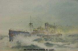 Roger Adams watercolour, 'Steamship Pontypridd', Morel Brothers,