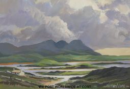 Michael Long (b 1940) Bristol Savages gouache of a mountainous scene label verso 'Forty Shades of