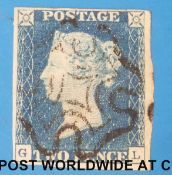 1840 2d Blue (GL). Fine used with Black Maltese Cross.