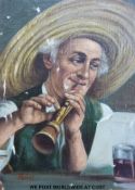 Two oils on canvas, one of a woman and the other a gentleman playing a musical instrument,