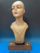 A vintage wax point of sale/shop fitting display mannequin head (c1920's/30's)