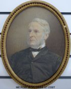 A pair of 19thC oval watercolour portraits of a lady and gentleman,