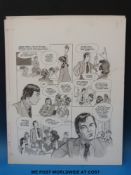 'Mind your Language' two black & white with grey wash original art pages by artist Bill Titcombe,