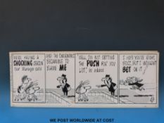 Three original black & white comic strip artwork from Shoot football magazine signed by the artist