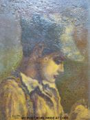 E A Cox 1918 oil on canvas portrait of a man with chick,