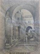 Charcoal possibly Moroccan street scene,