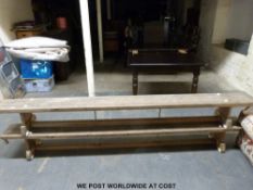 Two vintage gymnasium or similar benches (length 266cm)