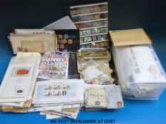 A box of first day covers, Victorian GB covers, loose album sheets of colonial and foreign stamps,