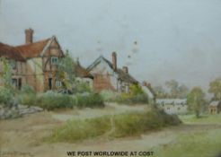 Josh Fisher watercolour village scene (17 x 23cm)