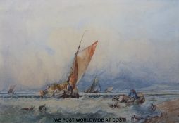 Alfred Montague (1835-1870) watercolour hay barges and other shipping off the Hampshire coast,