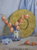 Dorothy Eileen Marmont watercolour still life (52 x 38cm) and a watercolour of a building with arch