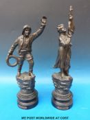A pair of Spelter figures 'Au Secours' and 'Le Sauveteur' (height 49cm)