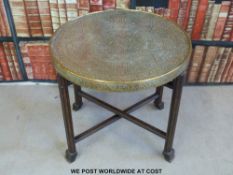 Oriental brass topped folding table (Diameter 60cm)