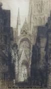 James Alphege Brewer etching of Rouen Cathedral - the entrance to the South Transept, c1920,