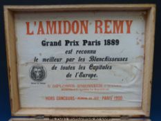 A French Amidon Remy wooden case with L'Amidon Remy Grand Prix Paris 1889 to inside of lid