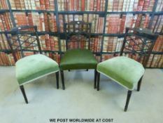 Three late 19thC/early 20thC dining chairs with lattice backs and reeded front legs together with