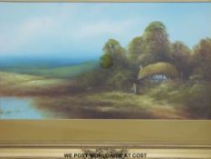 Three oils on board of rural scenes (each 24 x 45cm)