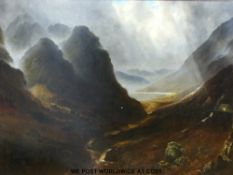 Victorian oil on canvas of mountainous glen and loch, indistinctly signed and dated,