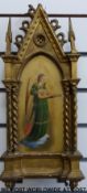Two 19thC paintings of angels with musical instruments in Gothic frames (height 50cm)