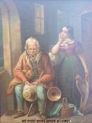 Two continental oil on board/metal, one a gentleman with a girl,