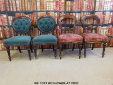 Two pairs of Victorian mahogany balloon back chairs