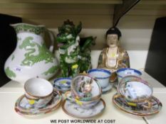 A quantity of Oriental style ceramics to include teaware, a dragon,