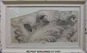 Pencil drawing c1880 of an architectural acanthus leaf with embossed gallery mark for ESK for