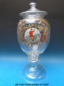 A cut glass bar top dispenser for Croome Hunt Whisky and W & S Kent of Upton on Severn and Glasgow