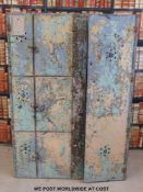 A set of vintage metal lockers comprising six small and one large lockable compartments,