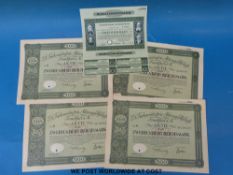 Five share certificates relating to Nazi gas