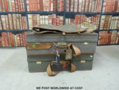 A pair of vintage Hartmann luggage suitcases with leather fittings (W74cm),