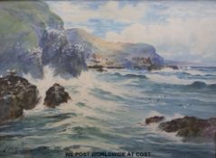 Thomas Swift Hutton (1865 - 1935) watercolour coastal scene with harbour,