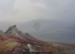 Reginald Daniel Sherrin (1891-1971) watercolour and gouache mountain and moorland scene (25 x 36cm)