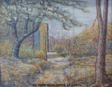 Oil of wooded landscape,