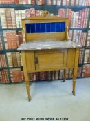 A satin walnut marble topped washstand (W76 x D44 x H123cm)