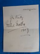 A Nellie Melba autograph on single sheet of paper headed 30 Great Cumberland Place W and dated 1909