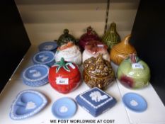 A quantity of Sylvac and other novelty containers including beetroot, apple sauce,