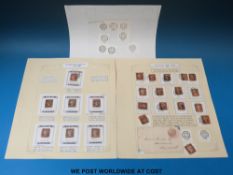 A sheet of GB Id red brown stamps showing different Maltese Cross cancellations used in various