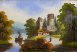 Continental school reverse painted oil on glass,