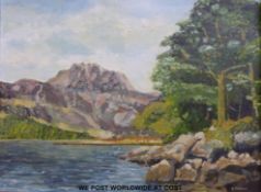 C Thomson oil on board Langdale Pikes near Windermere (44 x 60cm)