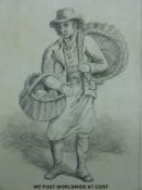 A 19thC pencil sketch of a bread seller (30 x 20cm)