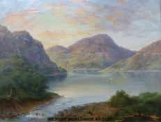 McNeil Mcleay (1802 -1880) Framed oil on canvas Scottish loch scene with mountains beyond,