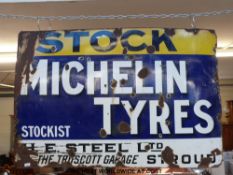 A Michelin Tyres enamel sign with H.E.