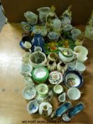 A quantity of small ceramics including crested Torquay ware, lustre, souvenirs etc.