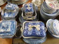 A large quantity of blue and white china to include tureens,