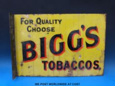 A double sided enamel advertising sign 'For Quality Choose Bigg's Tobaccos' (36 x 51cm)