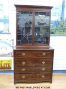 A 19thC mahogany secretaire bookcase with astragal glazing and four graduated drawers (W114 x H226